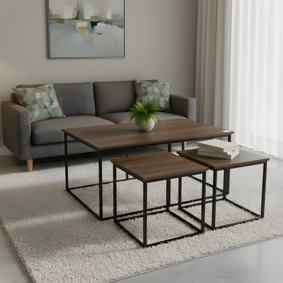 Wood & Metal Table Set - 3 Pcs